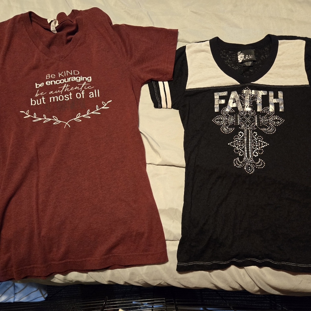 Two womens faith t-shirts
